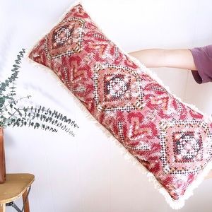 Large pink bohemian fringe pillow